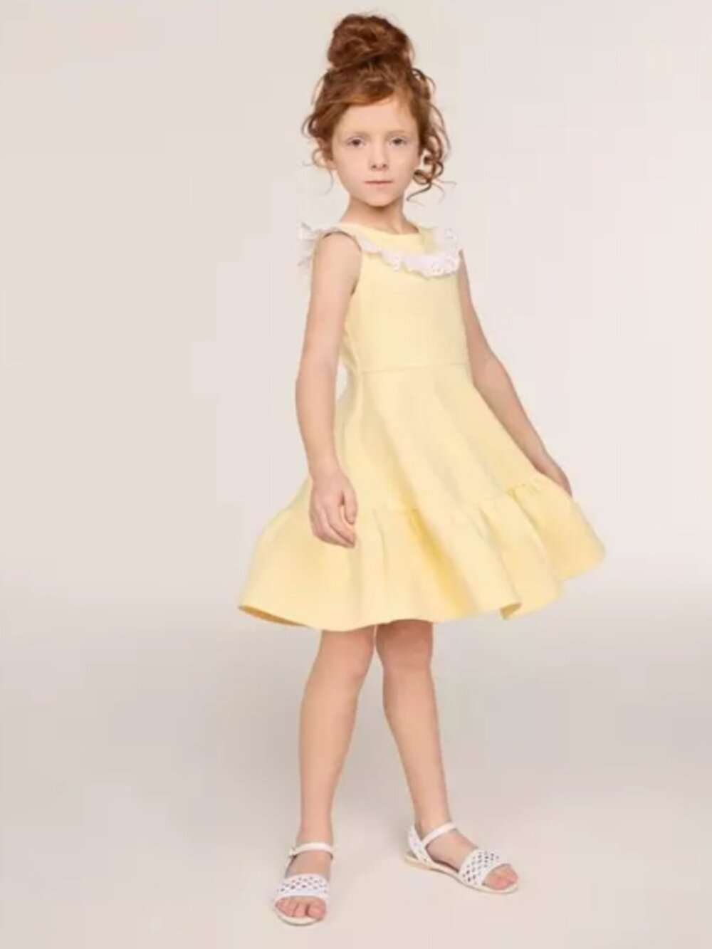 Janie & Jack Yellow Link Eyelet Ruffle Ponte Dress 18/24mos